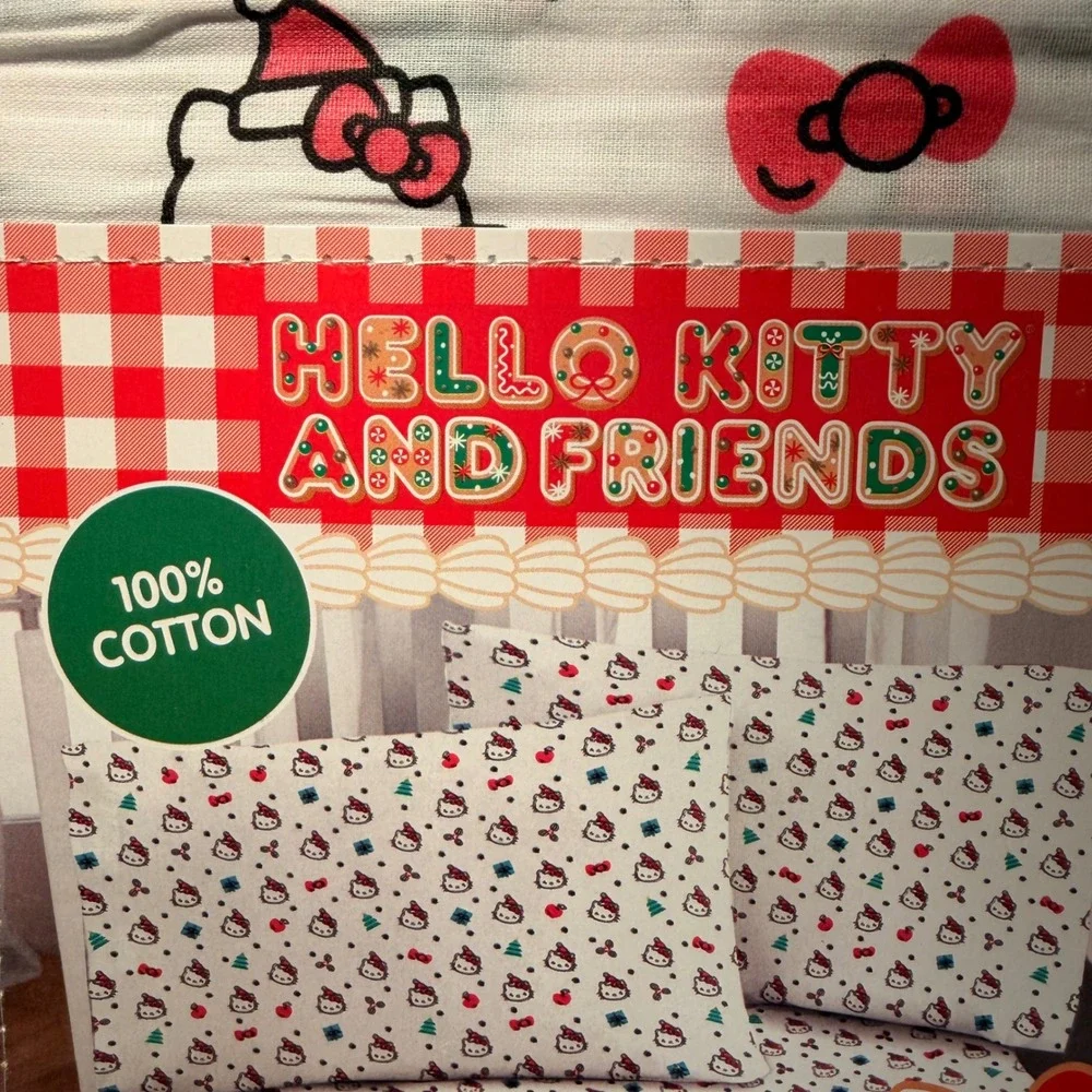 Hello Kitty Sanrio White 100% Cotton 4 Piece Full Sheet Set NEW Holiday Kids Bed
